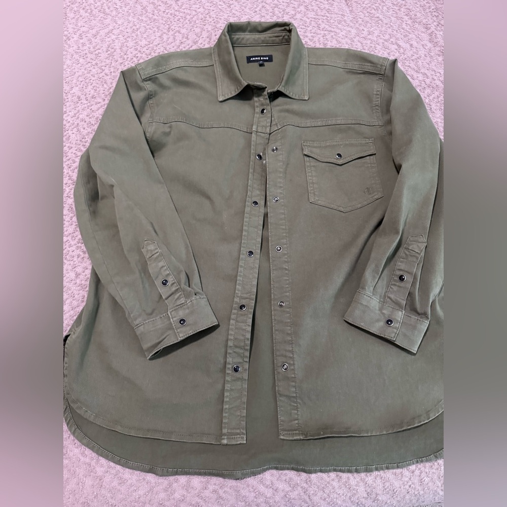 Anine Bing Olive Utility Shirt Jacket XS – Snap Button Shacket